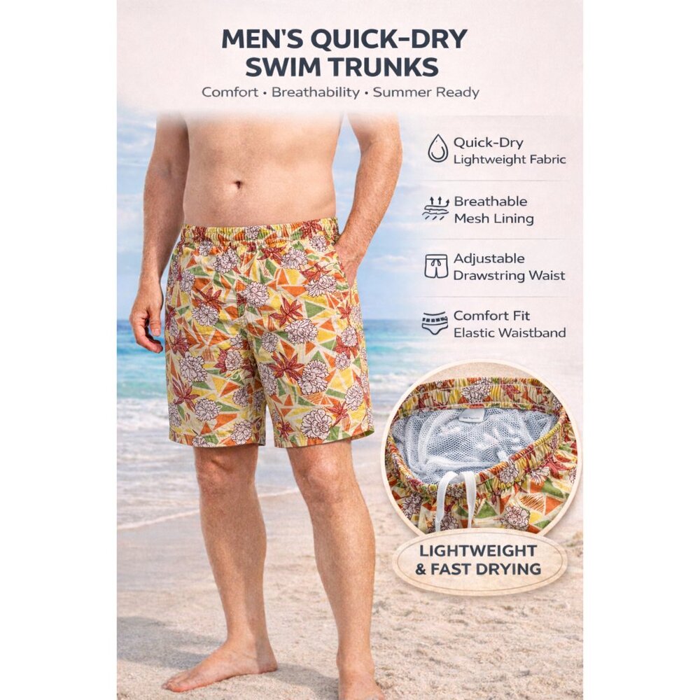 Men’s 2-Pack Quick-Dry Swim Trunks Mesh Liner Beach Board Swim Shorts, 2-Pockets - Picture 5 of 6